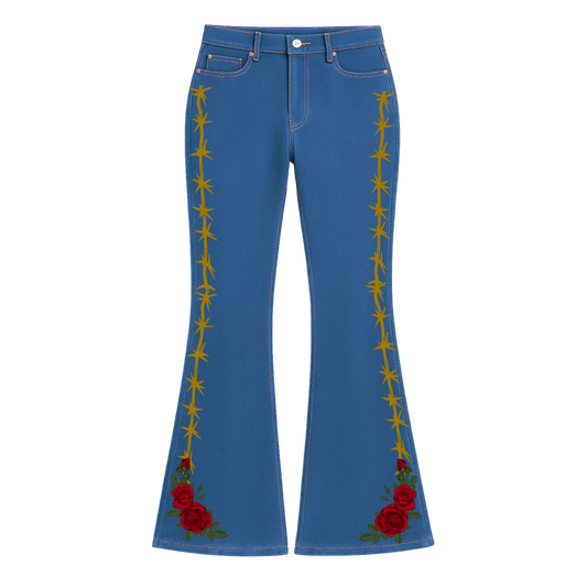Kicxs Women's Handcrafted Embroidered Jeans